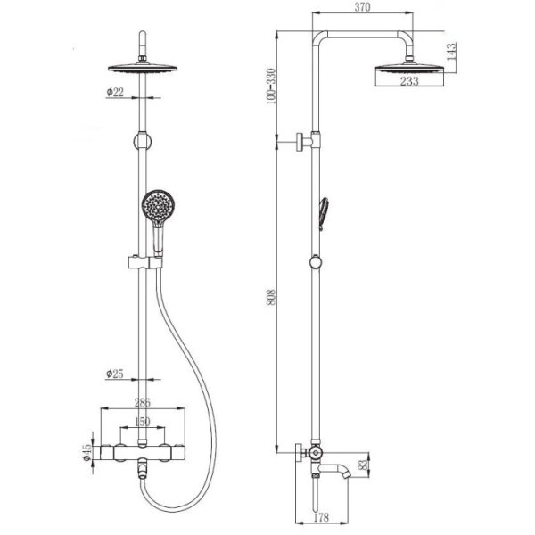 Душевая система с изливом Esko STT1000