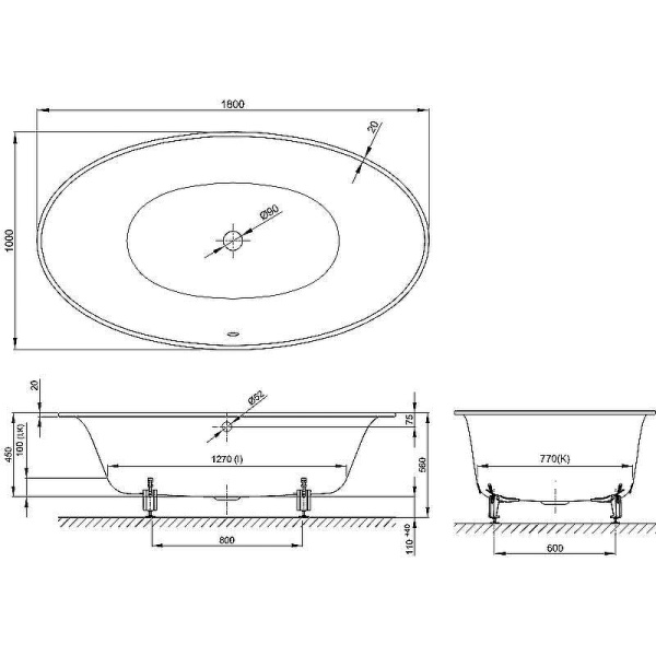 Стальная ванна (180х100) Bette Eve 6043-000 PLUS с шумоизоляцией и антигрязевым покрытием