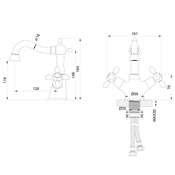 Смеситель для раковины WONZON & WOGHAND RETRO, хром WW-88139020-CR