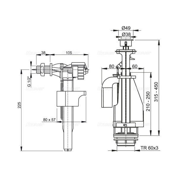 Выпускной комплект с двойной кнопкой AlcaPlast SA08AK 1/2" хром 
