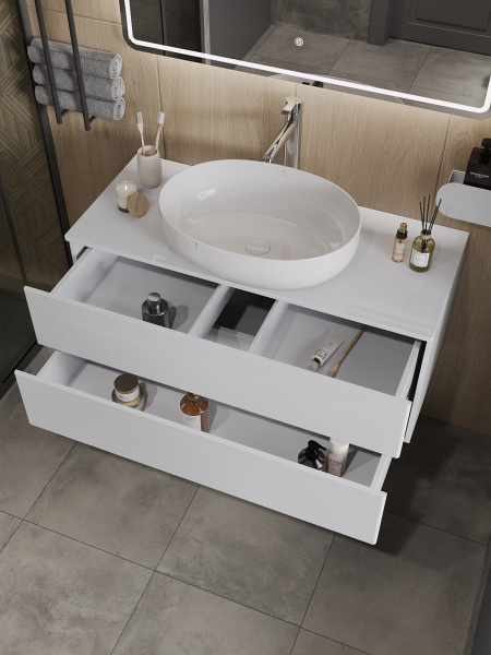 Тумба с раковиной подвесная 100 см, Orange Otto Ot-100TuMDF+B05-520W белый глянец