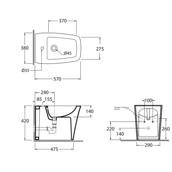Биде напольное Azzurra Hera HEBIT000000MBI*1