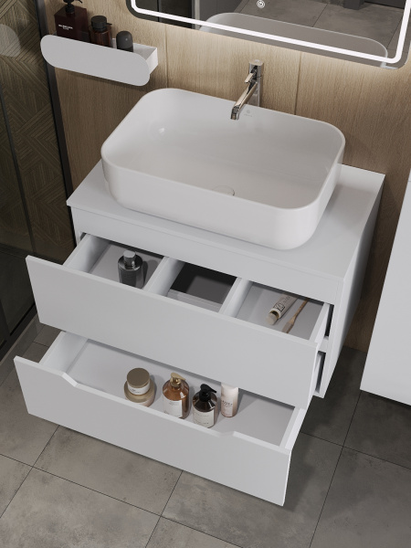 Тумба с раковиной подвесная 80 см, Orange Line Li-80TuwMDF+B03-600W белый