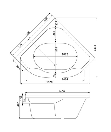 Акриловая ванна (140х140)  Santek Мелвилл   1WH302402