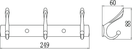 Планка Savol 3 крючка S-00113C
