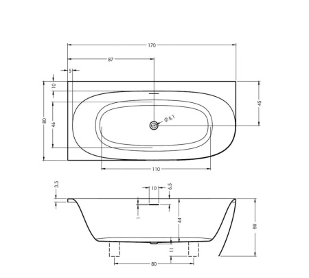 Акриловая ванна (170х80) Riho OMEGA Corner B097001005