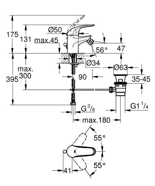 Смеситель для биде однорычажный Grohe Euroeco 23263 000 (23263000) хром