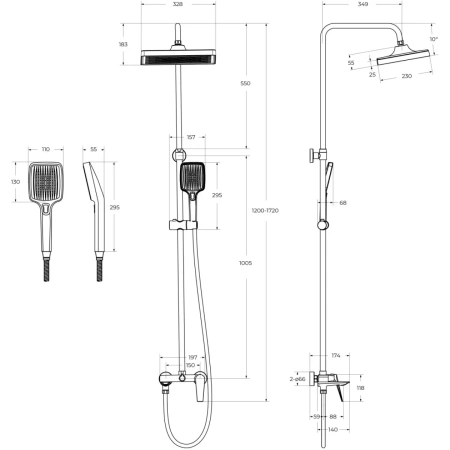 Душевая система с изливом CEZARES Liner  LINER-CVD-GM оружейная сталь