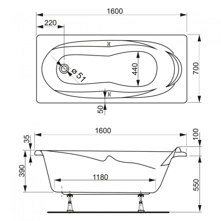 Акриловая ванна Vagnerplast Kleopatra (160x70) VPBA167KLE2X-04