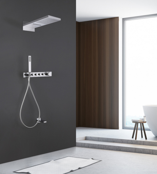 Душевой комплект ABBER Rund AF8753 скрытого монтажа с изливом, термостат, хром