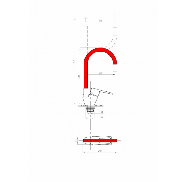 Смеситель для кухни FAUZT FZs-833-R129 гибкий излив тип См-МОЦБА Красный