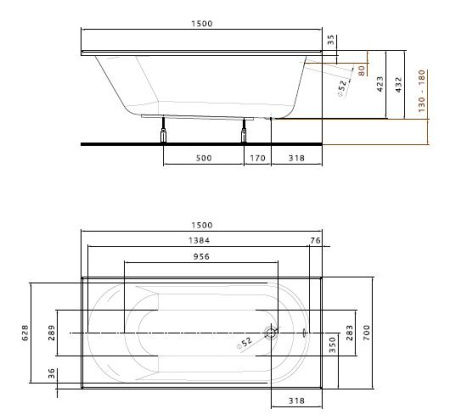 Ванна прямоугольная Kolo Opal Plus XWP1250000