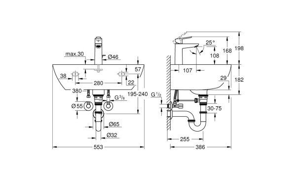 Раковина подвесная со смесителем (55х40) Grohe Bau Ceramic 39643 000 (39643000)