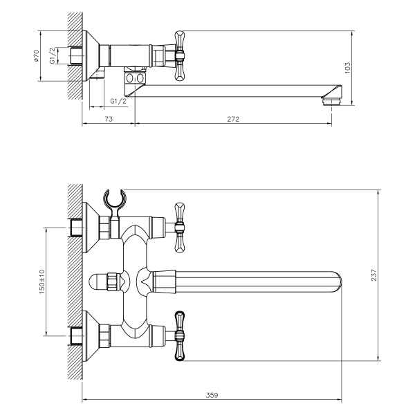 Смеситель для ванны DECOROOM DR52 DR52043