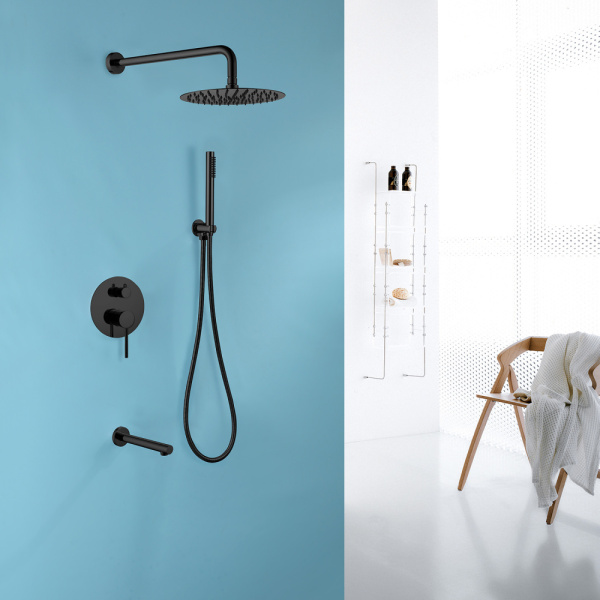 Душевой комплект ABBER Emotion AF8817B скрытого монтажа с изливом, черная матовая