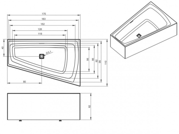 Ванна акриловая Riho Still Smart Plug & Play (170x110) L B102008005