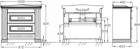 Тумба под раковину Opadiris Оникс 100 00-00003548 белый глянцевый с золотой патиной (без раковины)