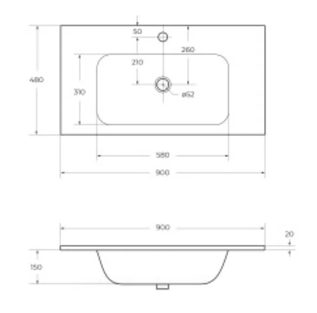 Раковина из искусственного мрамора CEZARES CZR-900/480-LV-MR-ECO