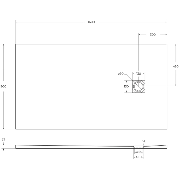 Поддон из искусственного мрамора BelBagno TRAY-MR-UNO-AH-160/90-35-W-BO с сифоном белый матовый