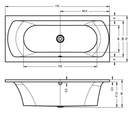 Ванна акриловая RIHO Lima (170x75) R B051001005 без гидромассажа