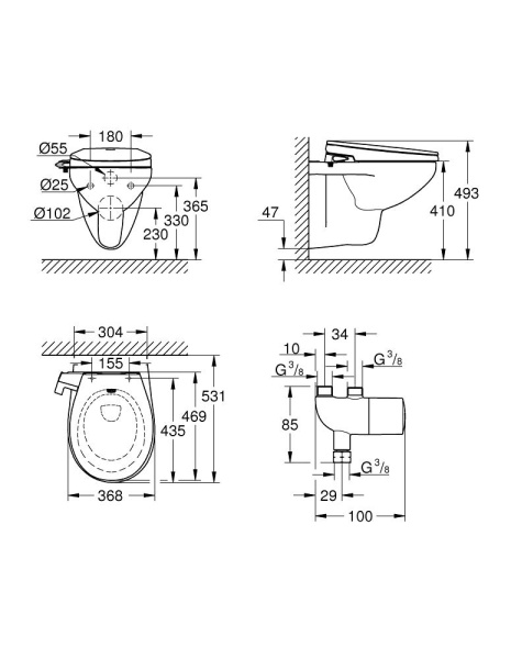 Комплект Bau Ceramic 3-в-1 унитаз + сиденье с функцией биде + термостат 39652SH0