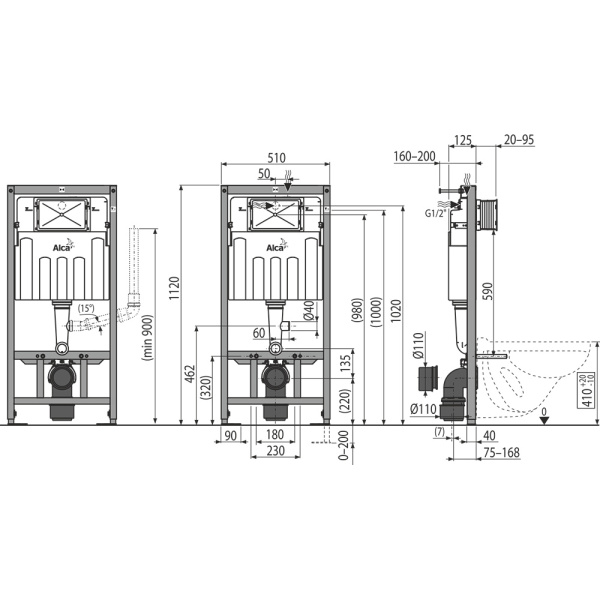 Скрытая система инсталляции для унитаза AlcaPlast Sadromodul AM101/1120V