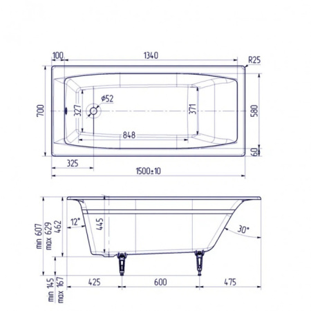 Ванна чугунная (150х70) Delice Repos DLR220507RB с отверстиями под ручки