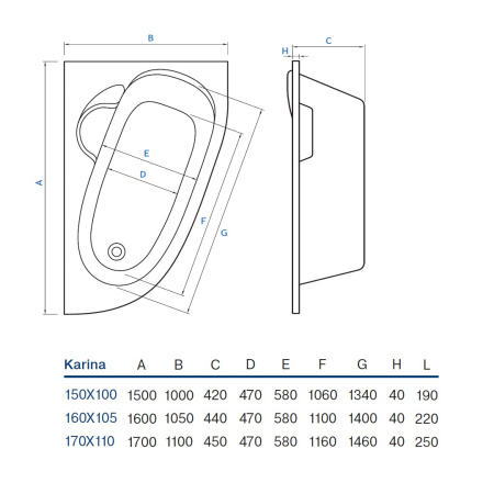 Ванна акриловая Koller Pool Karina (150x100) KARINA150X100L