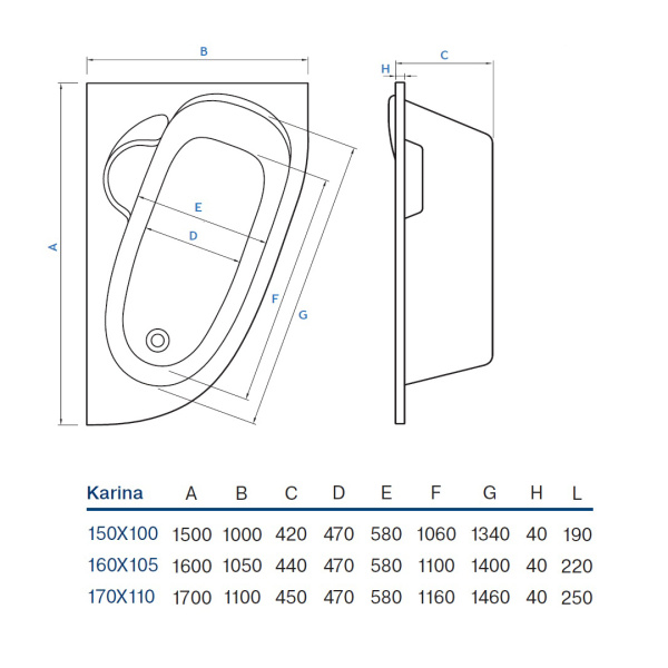 Ванна акриловая Koller Pool Karina (150x100) KARINA150X100L