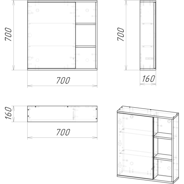 Зеркало-шкаф (72х73) Grossman Форта 207002 универсал. дуб галифакс