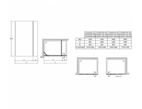 Душевое ограждение 100 см, правое, Jacob Delafon Contra C22WP100R-MZ