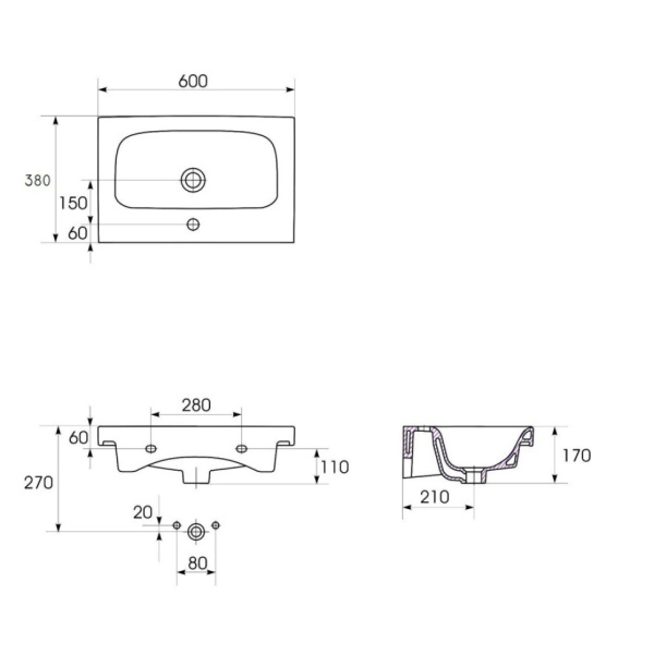 Раковины (60х38) Aqwella MODUO SLIM 60 UM-MOD60SL/1