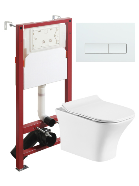 Комплект унитаза с инсталляцией безободковый Orange CI02-100W+APB288 кнопка смыва белый