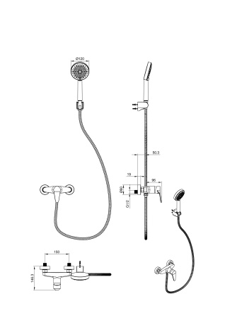 Смеситель для душа WONZON & WOGHAND ALFA, черный матовый WW-AE3102-MB