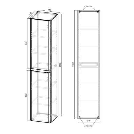 Пенал Vincea Vico VSC-2V170CN подвесной, (170х35) Carbone
