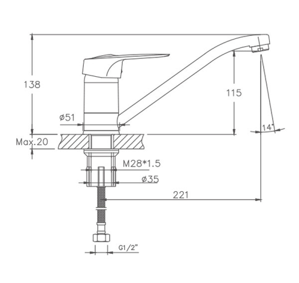 Смеситель для кухни Cron CN4904 Смеситель для кухни Cron CN4904