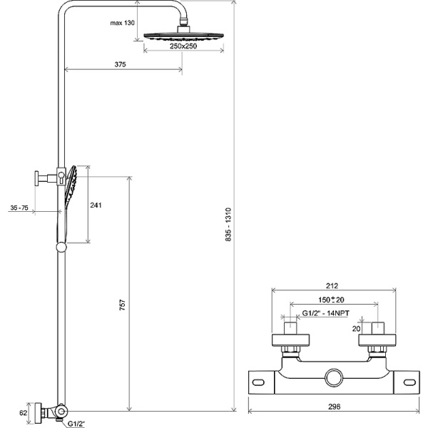 Душевая система Ravak Termo 300 X070164 Душевая система Ravak Termo 300 X070164