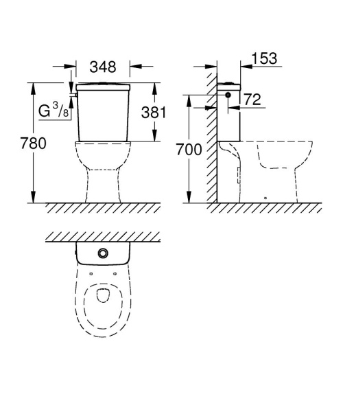 Смывной бачок для унитаза Grohe Bau Ceramic 39437 000 (39437000) наполнение с боку Смывной бачок для унитаза Grohe Bau Ceramic 39437 000 (39437000) наполнение с боку