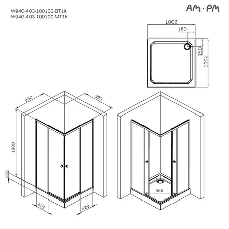 Душевой уголок (100х100) Am.Pm X-Joy W94G-403-100100-BT1K черный матовый