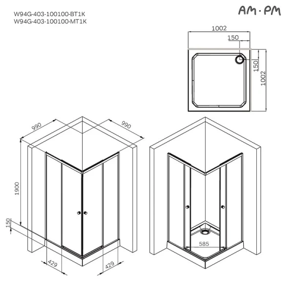 Душевой уголок (100х100) Am.Pm X-Joy W94G-403-100100-BT1K черный матовый