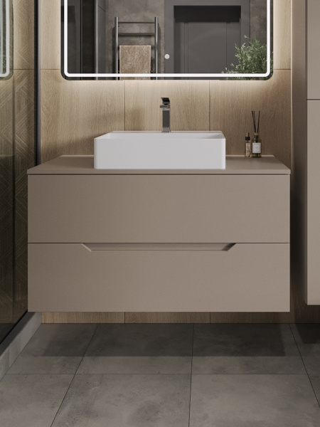 Тумба с раковиной подвесная 100 см, Orange Line Li-100TuLMDF+B04-500W латте/белый