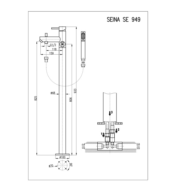 Смеситель напольный для ванны Rav Slezak Seina SE949.5SM бронза