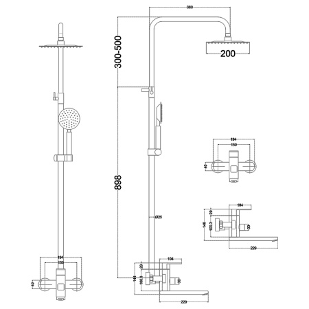 Душевая система с изливом Melana Stello  610307
