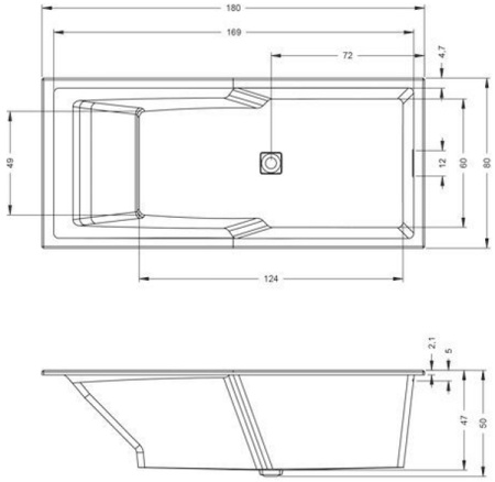 Ванна акриловая (заполнение через перелив) STILL SHOWER RIHO FALL (180x80) B103013005