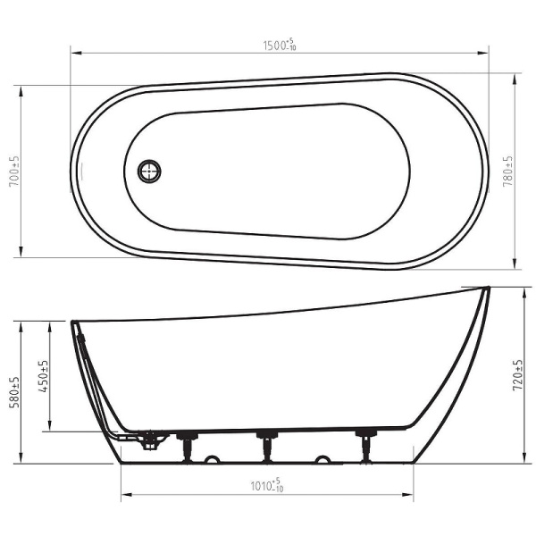 Акриловая ванна (150х78) Art&Max Tito AM-TITO-1500-780 белый