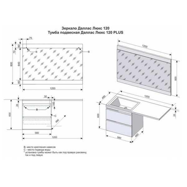 Тумба под стиральную машину подвесная Style Line Даллас СС-00000469 белый