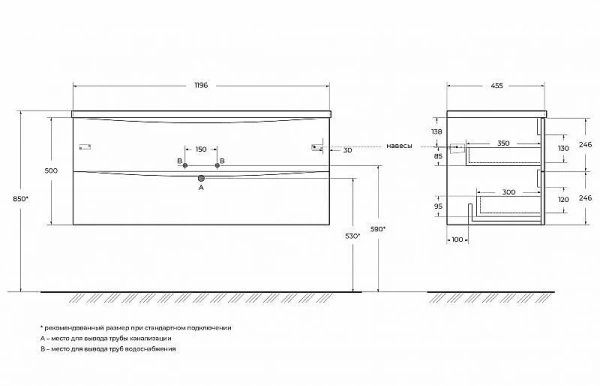 Тумба под раковину BelBagno Marino 120 MARINO-CER-N-1200-2C-SO-RR-P Rovere Rustico
