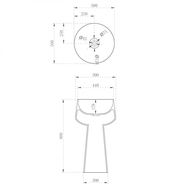 Раковина отдельностоящая прозрачная ABBER Kristall AT2706White-Onyx белый/черный