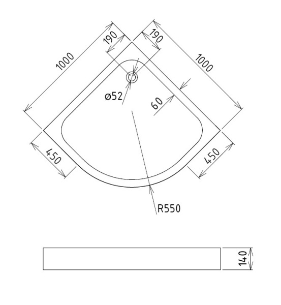 Акриловый душевой поддон (100х100) Gemy ST08T четверть круга, белый