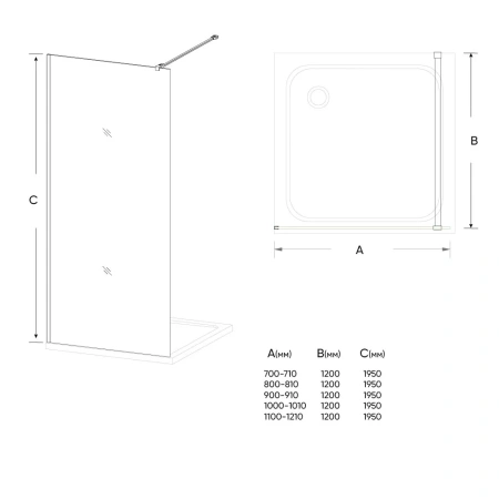 Душевая перегородка Veconi Korato KR-71, (110x195) KR71-110-01-19C1